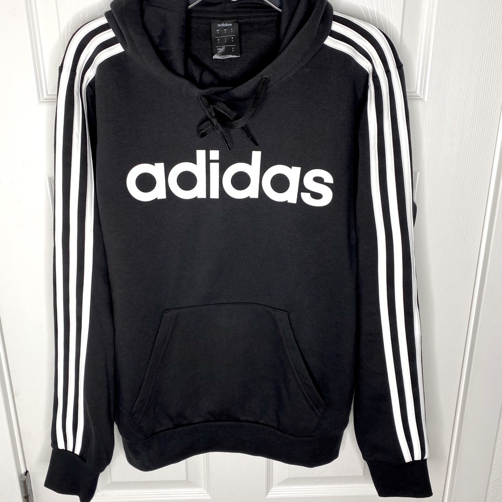 Adidas Black Linear Logo  3- Stripe Pullover Hoodie  Unisex - Size Small